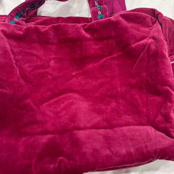 Anthropologie Floral Velvet Weekender Bag Pink Blue Embroidered NEW - Picture 15 of 15